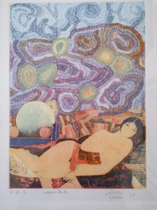 gr23-49-marisa-medda-Odalisca-Incisione calcografica a tre lastre su zinco ottenuta mediante morsura con l'acido nitrico-Acqua Tinta-30 x 40        