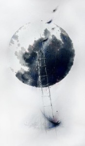 gra24-13-Claudio Sapienza - Una scala per volare - Inchiostro penna matita matite gessose e colorate su carta rosaspina 24x44cm           