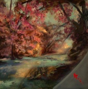 pit24-45-Iris Giusi Tanani The waste land - il piccolo testimone rosso si arrampica olio su pannello cm 25x25