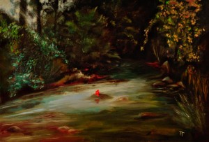 pit24-46-Iris Giusi Tanani The waste land il piccolo testimone rosso siede olio su pannello cm 50x25