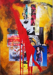 0038 - Luigi Maria Feriozzi - Espressionismo astratto, pop art, tecnica mista acrilico olio e riporti mis. cm 70x100 