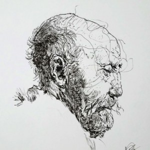 0044-Filippo-matarozzi-rembrandt Revised, Bald-headed Man In Profile Matita E Inchiostro Su Cartoncino Liscio 16cx16cm   
