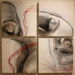 0057-roberta-zambon-Filo rosso-pittura-tecnica mista su tela-100×100 
