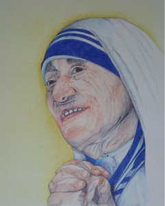 og056-liana degan Madre Teresa Biro colorata su carta 34x28   