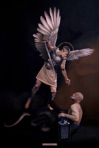 op002-agostino bergo San Michele uccide il Male Olio su tela 80x120cm