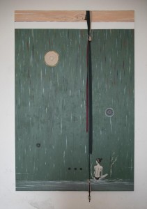 op021-barbara amadori Donna distesa davanti a una parete acrilico e olio su tela 100x150 cm