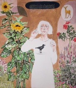op023-barbara bonfilo save humanity ùseries il corvo e la pioggia barbara bonfilio acrilico su tela di cotone 120 x 150 cm 2018