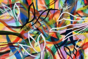 op032-cinzia inglese Tropical life acrilico su tela 150 x 100