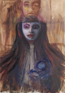 op047-eleonora del giudice Eclissi olio tempera pastelli e china su carta telata cm 70 x 50