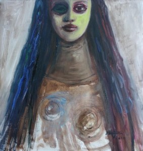 op048-eleonora del giudice Nella profondità dei tuoi occhi io leggo la tua anima olio china e tempera su cartone telato cm 53 x 50