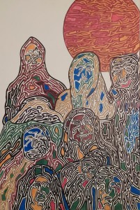 op063-gabriele sanna migranti 70 per 100 cm su mdf tecnica mista