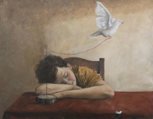 op071-giovanni merenda Il sonno dell'infanzia genera speranze olio su tela 90x70