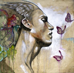 op096-maria ditaranto HERMES IL MESSAGGERO OLIO SU TAVOLA 40X40