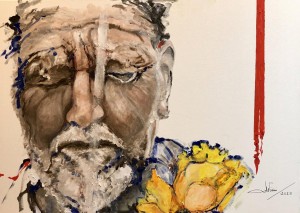 op104-marilena visini l'uomo dai tulipani gialli olio su tela 50x70