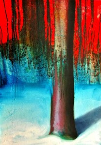 op105-martino neri Sottobosco innevato olio su tela 70x100 cm