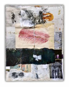 op106-maurizio pilò Argine rosso collage con resina 30x40