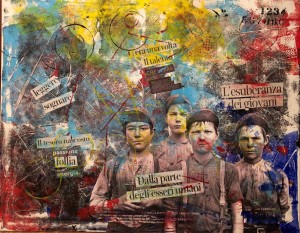 op122-pietro pancotto C'era una volta Collage e pittura acrilica su tela 100x80