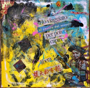 op168-pietro pancotto Il viaggio Collage e pittura acrilica su tela 50x50          