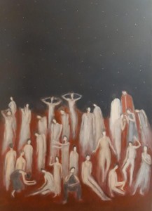 op170-nicoletta alvisini Dante recita e quindi uscimmo a riveder le stelle olio ed acrilico su tela 80x80 
