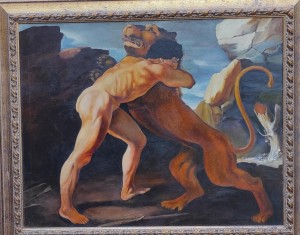 pit22106-Marco-Paglietti-Omage-a-Francisco-de-Zurbaràn-Ercole-che-uccide-il-leone-Olio-su-tela-100x80