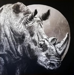 pit22159-Tiziana-Sanna-Rhino-to-the-moon-Tecnica-mista-e-foglia-argento-su-tela-100x100     