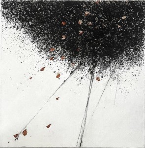 pit24-15-Claudio Sapienza - Dalla cenere - cenere vulcanica fusaggine, pastelli - petali e collage su tela di juta-100x100cm