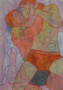 ros22023-Gian-Luigi-Braggio-kissing-2-Pittura-acrilico-su-carta-cm-100x70-2018