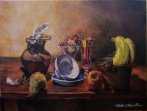 0108 Stefano Marinelli - Still-Life-Natura-Morta-di-Oggetti-e-Frutta-Olio-su tela70x100-0108-0108                 