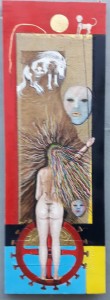 0014 Carmine Lengua - olio-su-tela-tela-juta-uomo-cane-a-guinzaglio-37x110-cm-0014    
